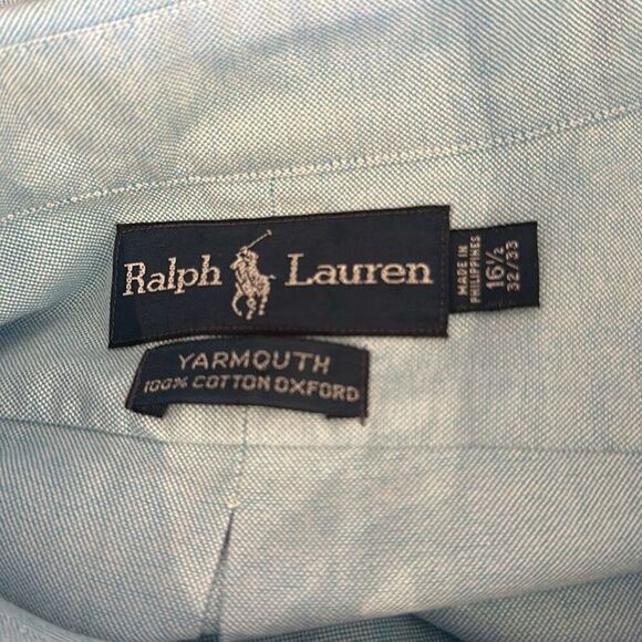 Ralph Lauren Dress Shirt Yarmouth Cotton Oxford Blue Mens 16 1/2 32/33 Color Pon - Picture 6 of 7